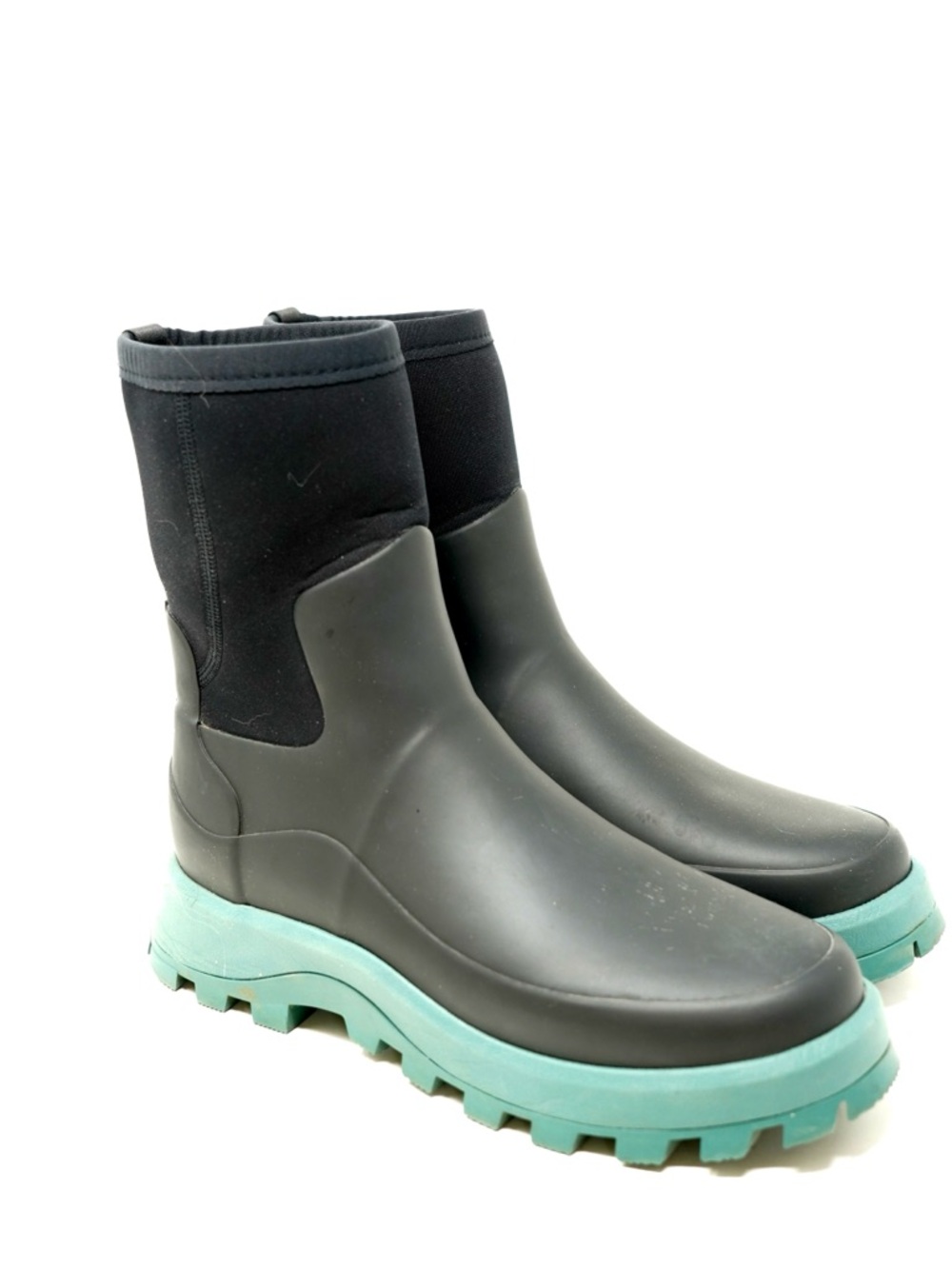 Hunter Women's City Explorer Short Rain Boot Black/teal Green Size 9